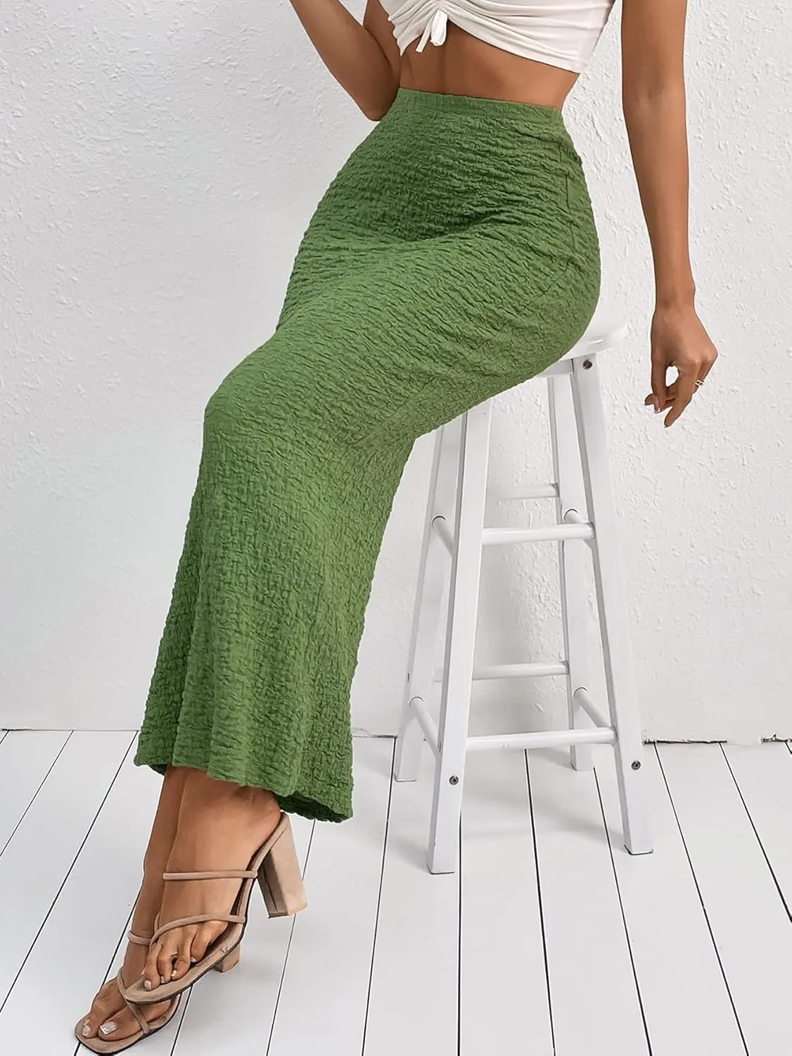 GORGLITTER Women's Texture Bodycon Maxi Skirt High Waist Pencil Long Skirts