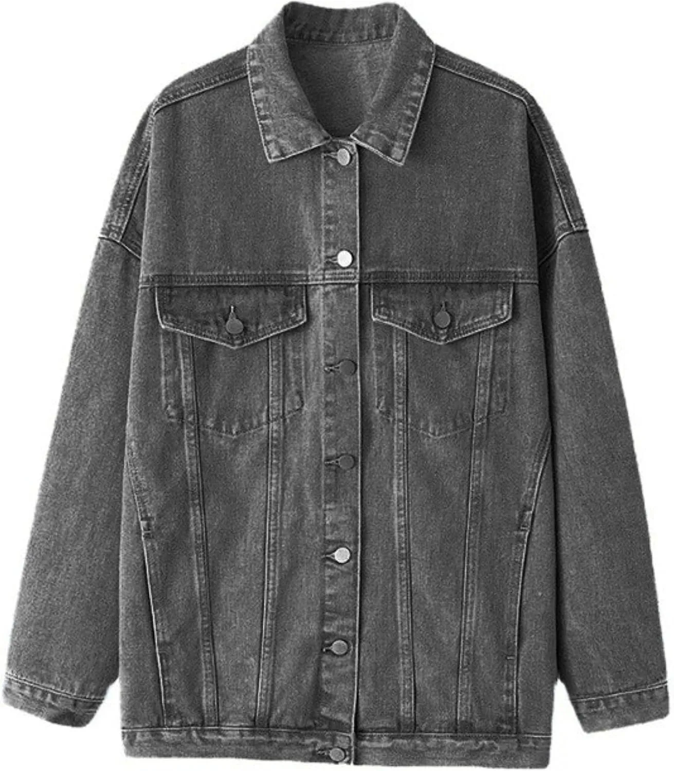 Gozoloma Women's Casual Loose Oversized Denim Jacket Long Sleeved Button Jean Jacket Coat Tops