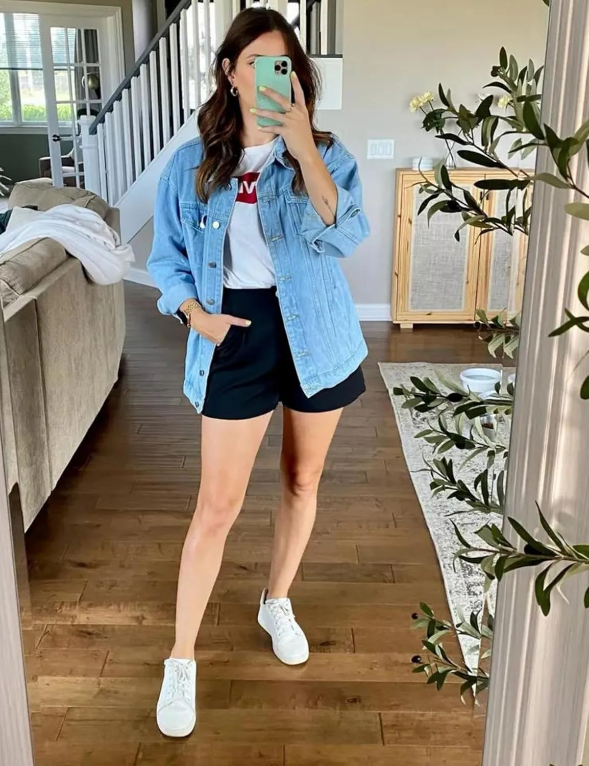 Gozoloma Women's Casual Loose Oversized Denim Jacket Long Sleeved Button Jean Jacket Coat Tops