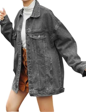 Gozoloma Women's Casual Loose Oversized Denim Jacket Long Sleeved Button Jean Jacket Coat Tops