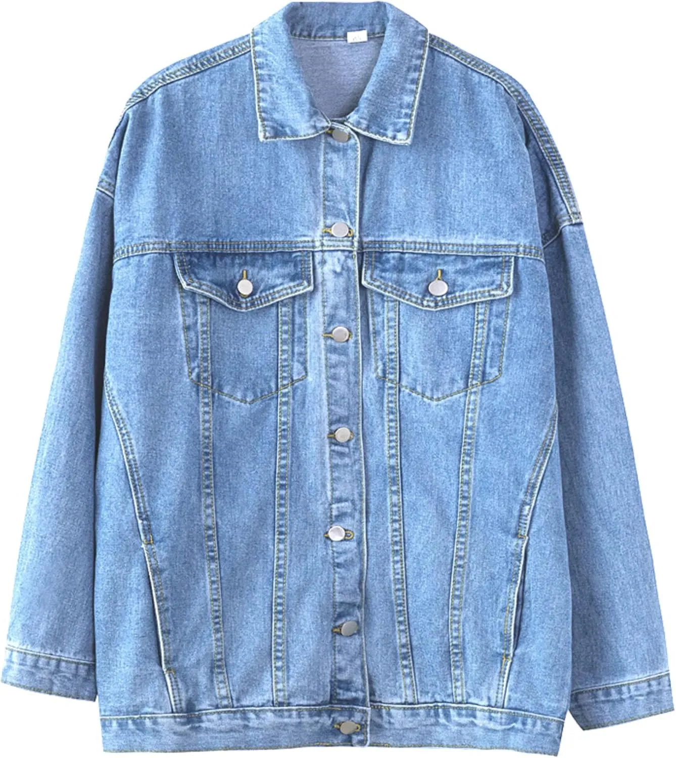 Gozoloma Women's Casual Loose Oversized Denim Jacket Long Sleeved Button Jean Jacket Coat Tops
