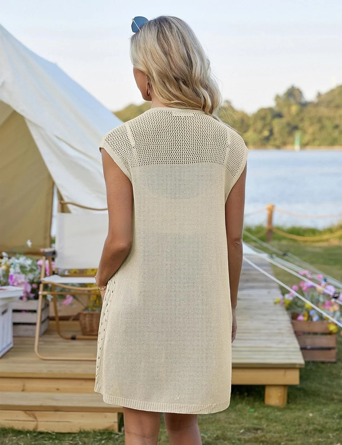 GRACE KARIN Womens Summer Sleeveless Cardigan Vest Lightweight Crochet Cardigan Casual Tie Front Beach Kimono Cardigans