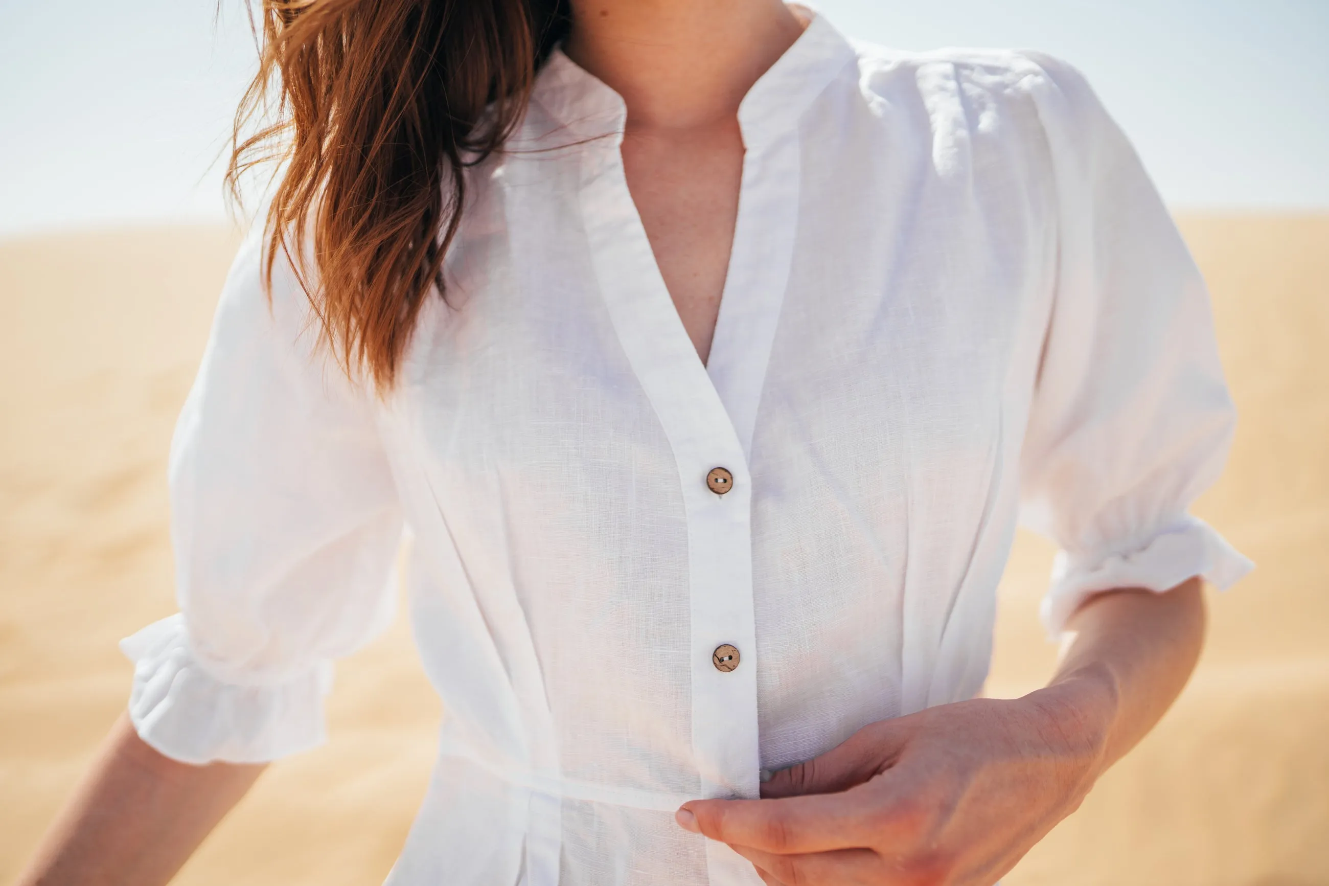 Grace Linen Gathered Sleeve Blouse