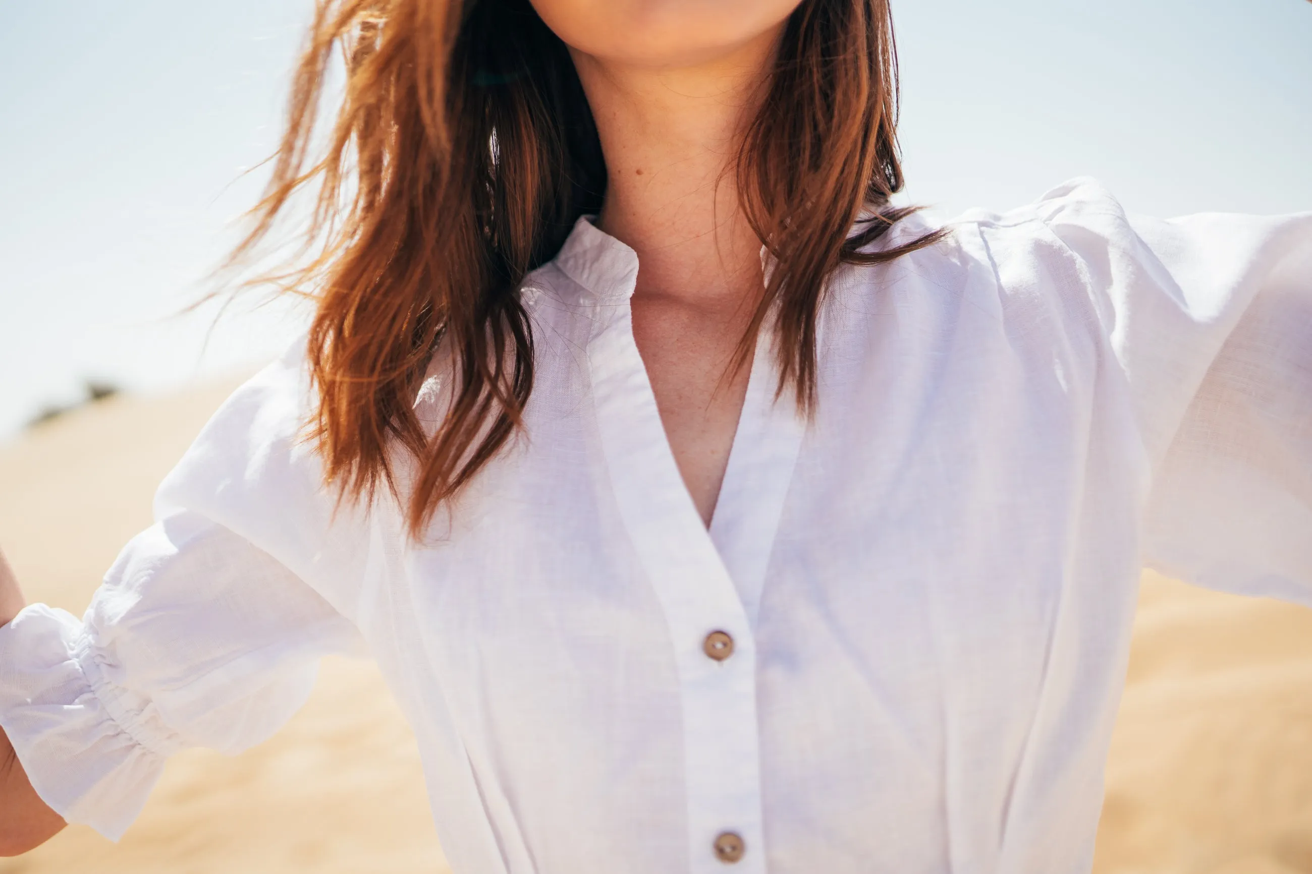 Grace Linen Gathered Sleeve Blouse