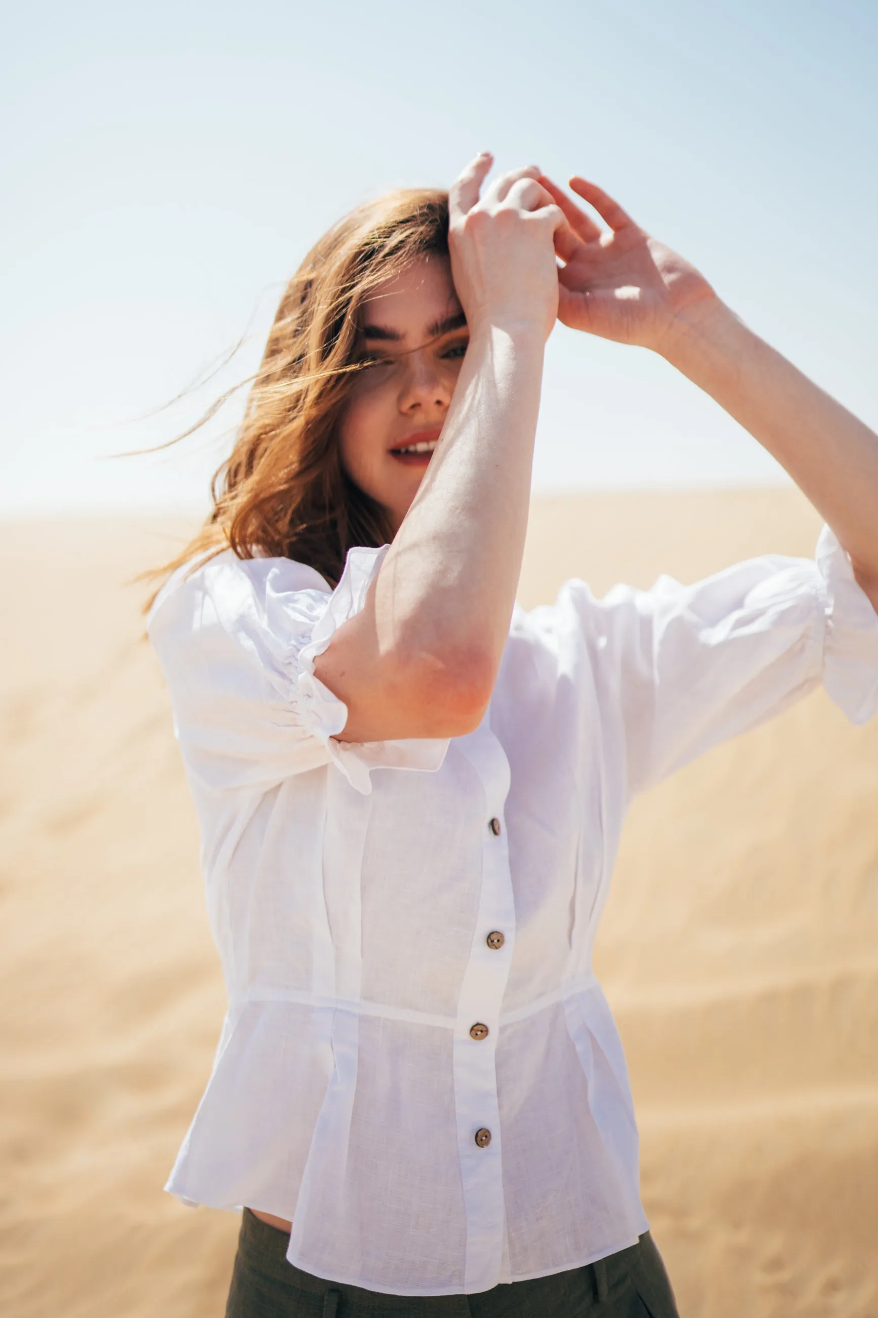 Grace Linen Gathered Sleeve Blouse