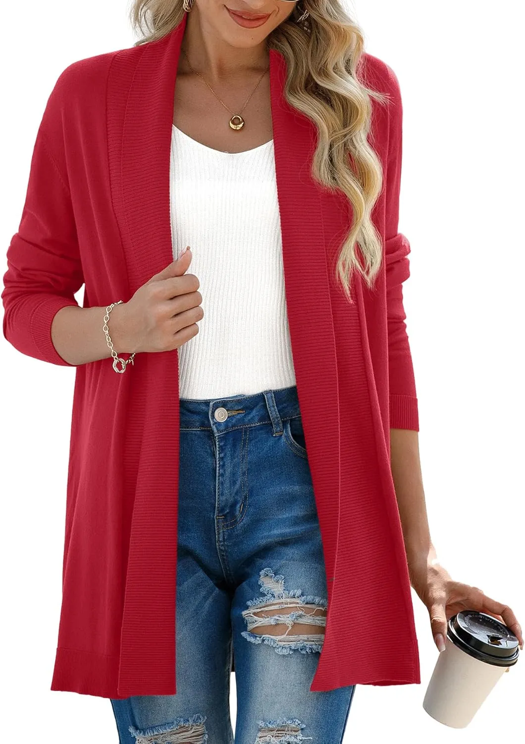 GRECERELLE Women's Long Sleeve Open Front Lightweight Casual Business Dressy Cardigan Sweater Fall Winter