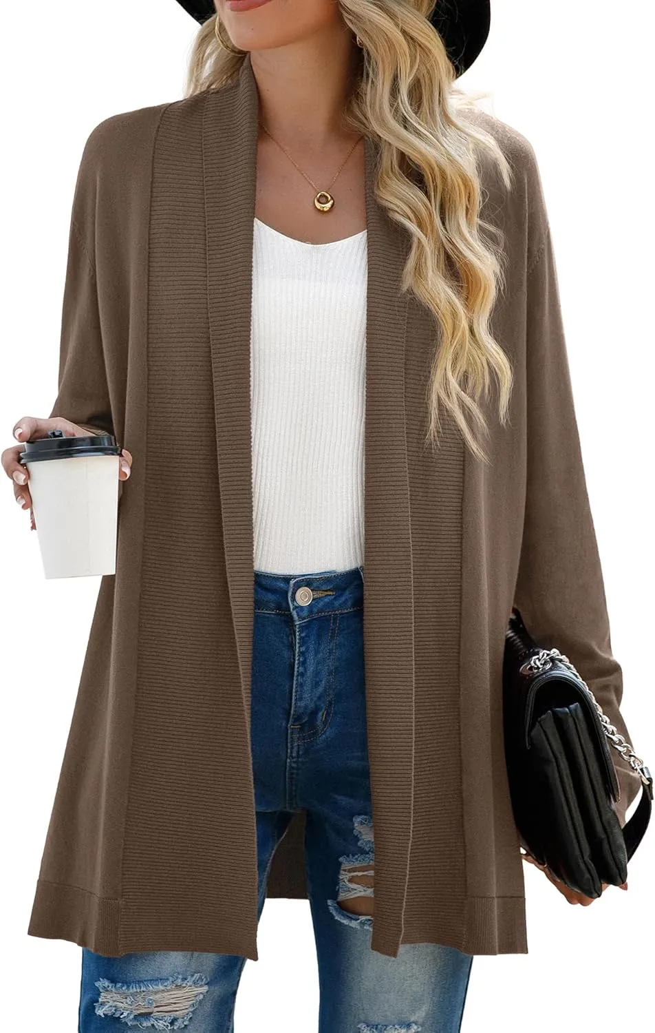 GRECERELLE Women's Long Sleeve Open Front Lightweight Casual Business Dressy Cardigan Sweater Fall Winter