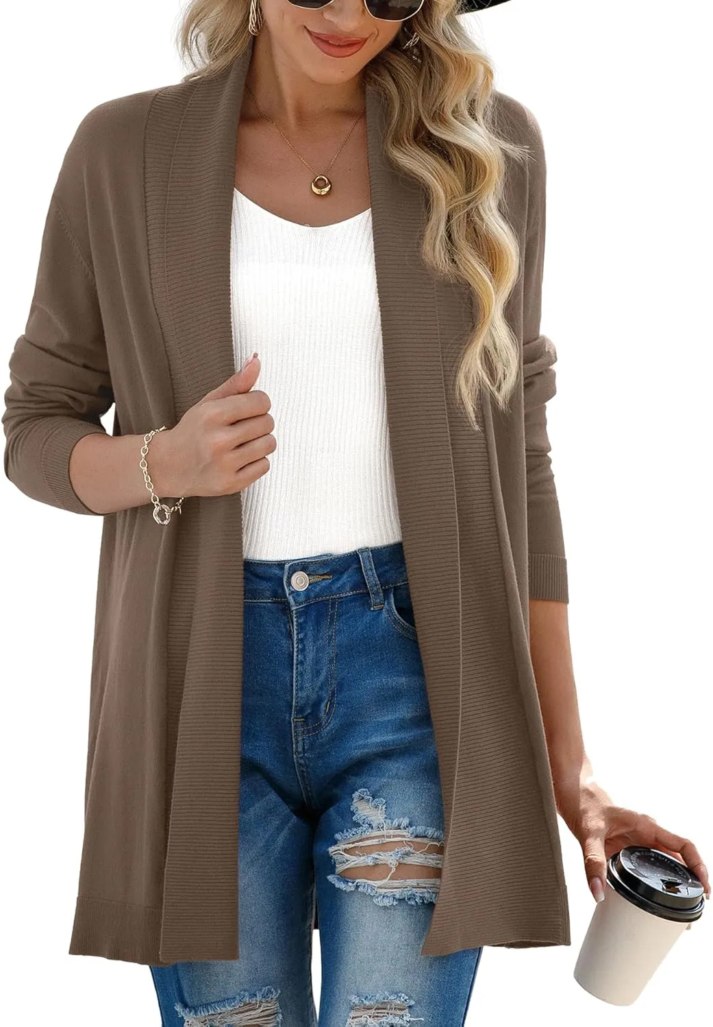 GRECERELLE Women's Long Sleeve Open Front Lightweight Casual Business Dressy Cardigan Sweater Fall Winter
