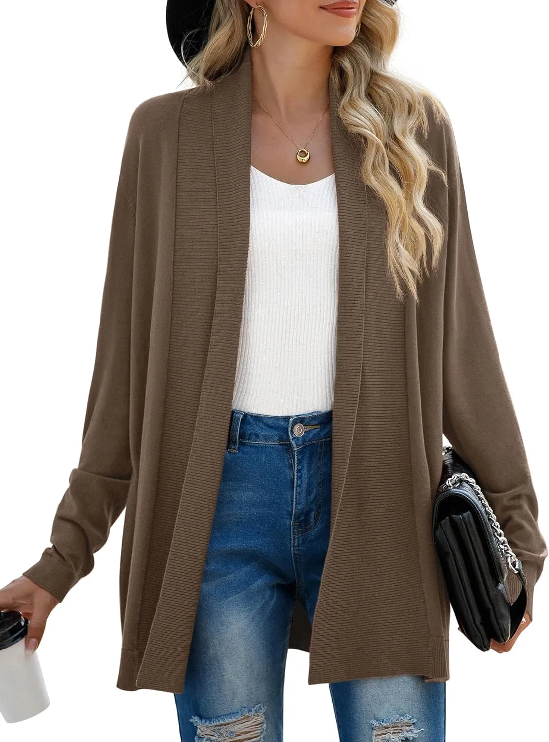 GRECERELLE Women's Long Sleeve Open Front Lightweight Casual Business Dressy Cardigan Sweater Fall Winter