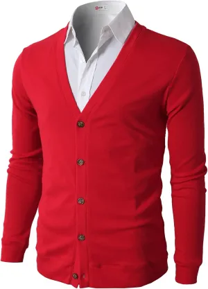 H2H Mens Casual Slim Fit Cardigans V-Neck Basic Designed Long Sleeve Button Down