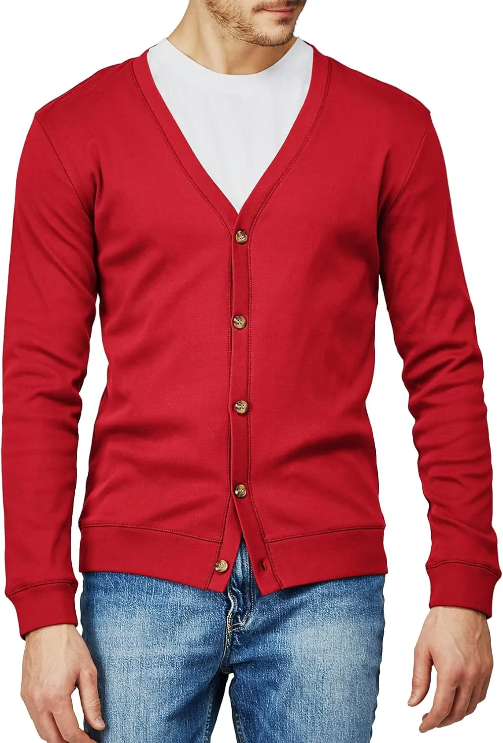 H2H Mens Casual Slim Fit Cardigans V-Neck Basic Designed Long Sleeve Button Down