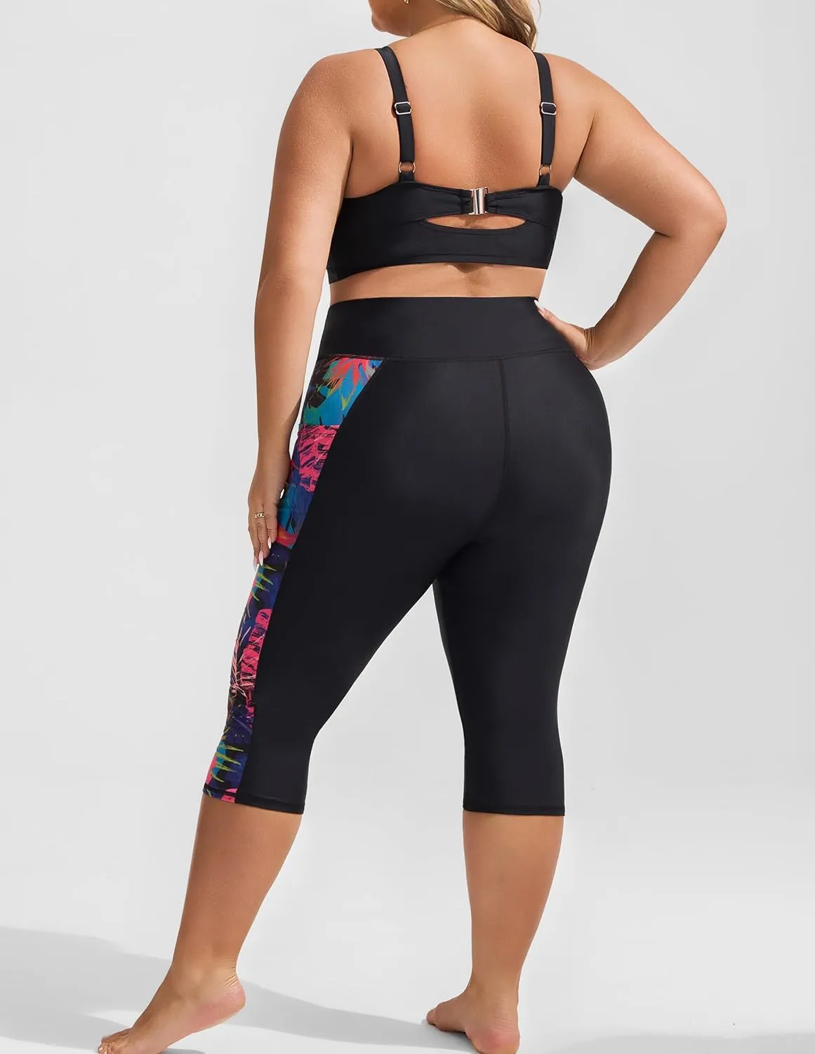 Hanna Nikole Womens Plus Size Capri Swim Pants High Waisted Swim Shorts Swimming Leggings with Pockets