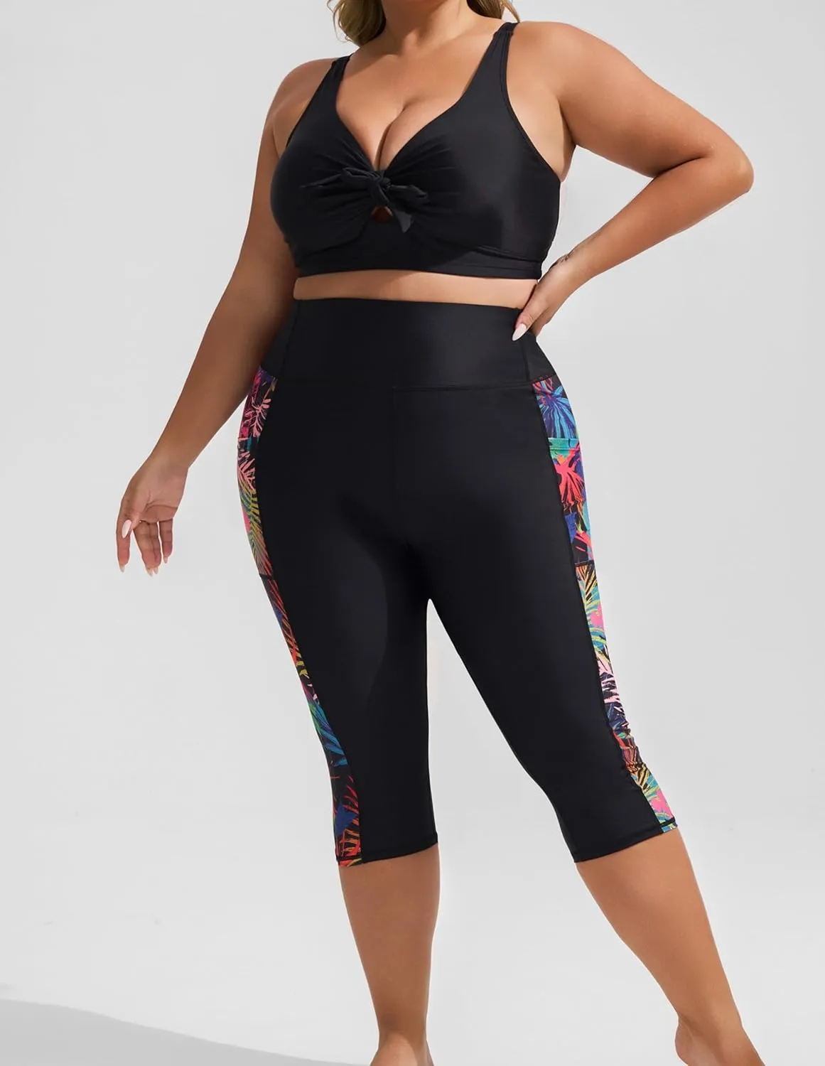 Hanna Nikole Womens Plus Size Capri Swim Pants High Waisted Swim Shorts Swimming Leggings with Pockets