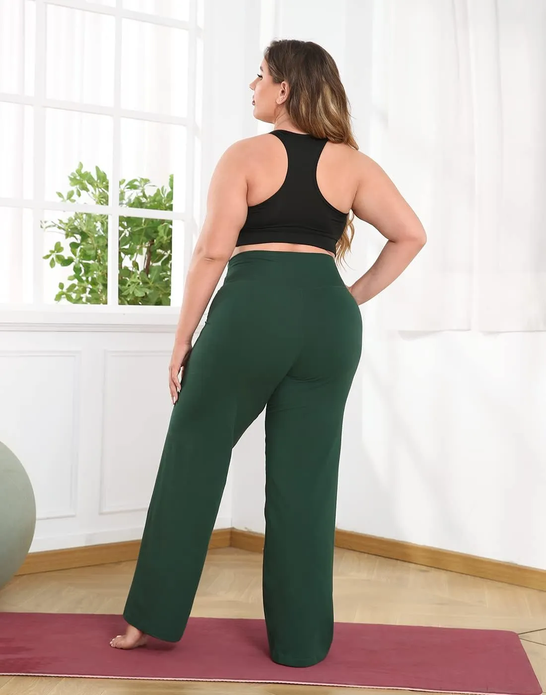 HDE Plus Size Wide Leg Cotton Yoga Pants for Women High Waist Workout Leggings