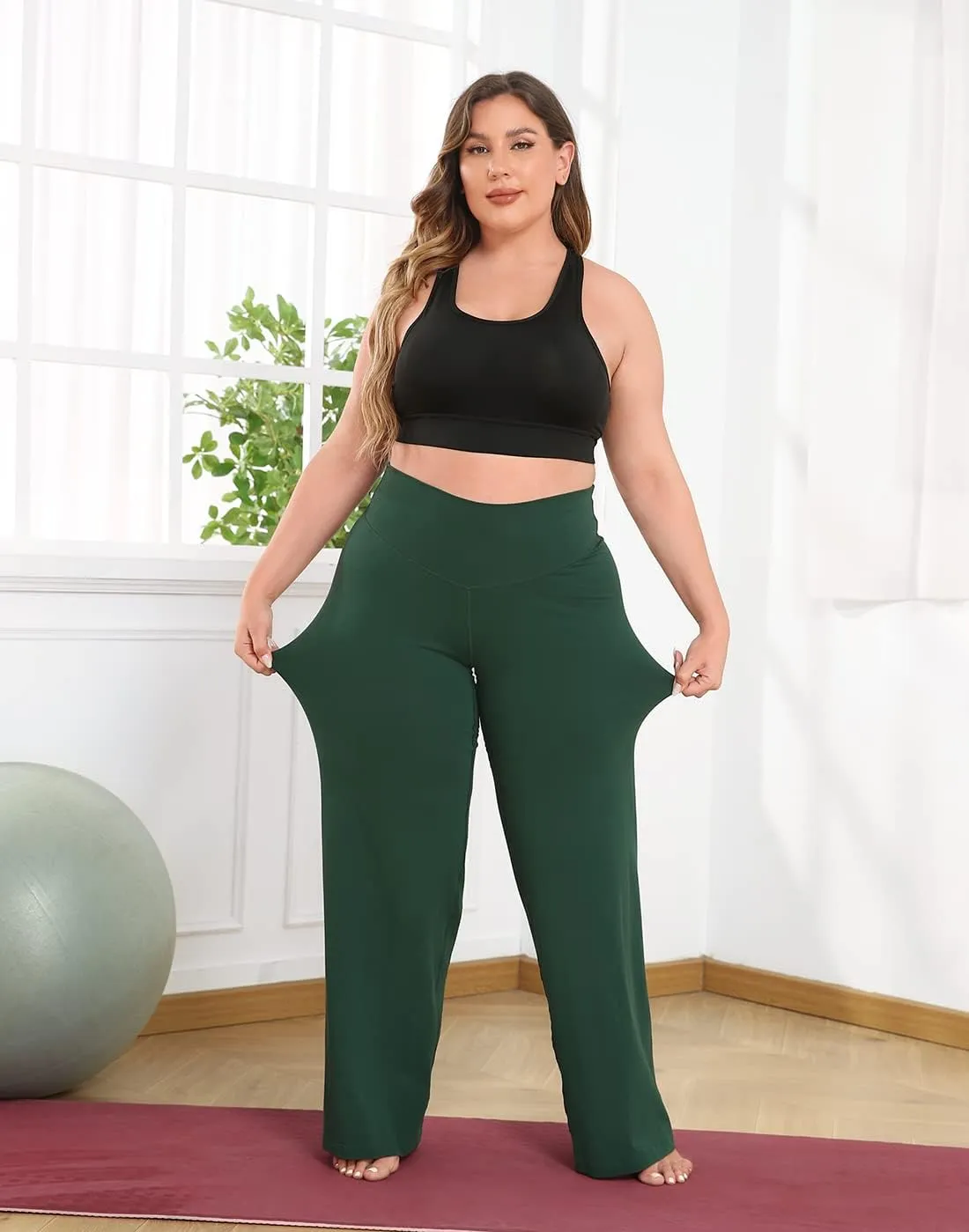 HDE Plus Size Wide Leg Cotton Yoga Pants for Women High Waist Workout Leggings