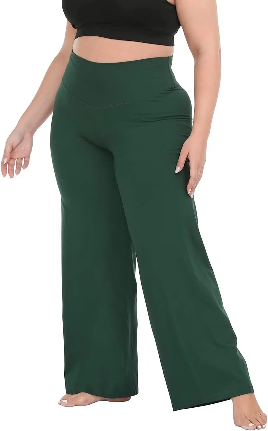 HDE Plus Size Wide Leg Cotton Yoga Pants for Women High Waist Workout Leggings