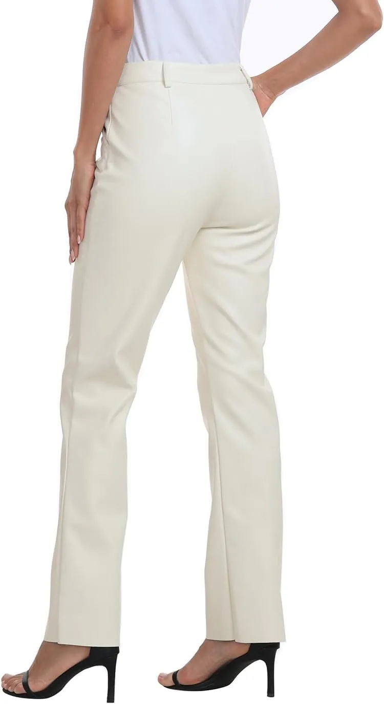 HDE Women's Faux Leather Pants High Waisted Straight Leg Trousers with Pockets