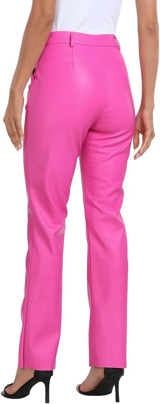 HDE Women's Faux Leather Pants High Waisted Straight Leg Trousers with Pockets