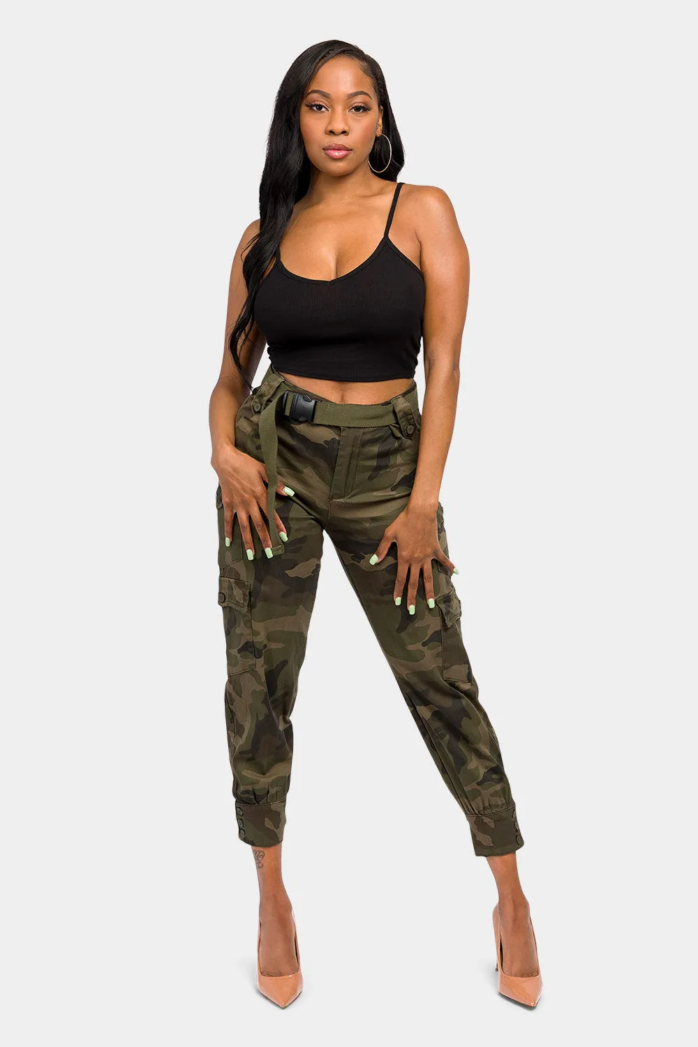 High Waist Cargo Pants with Belt