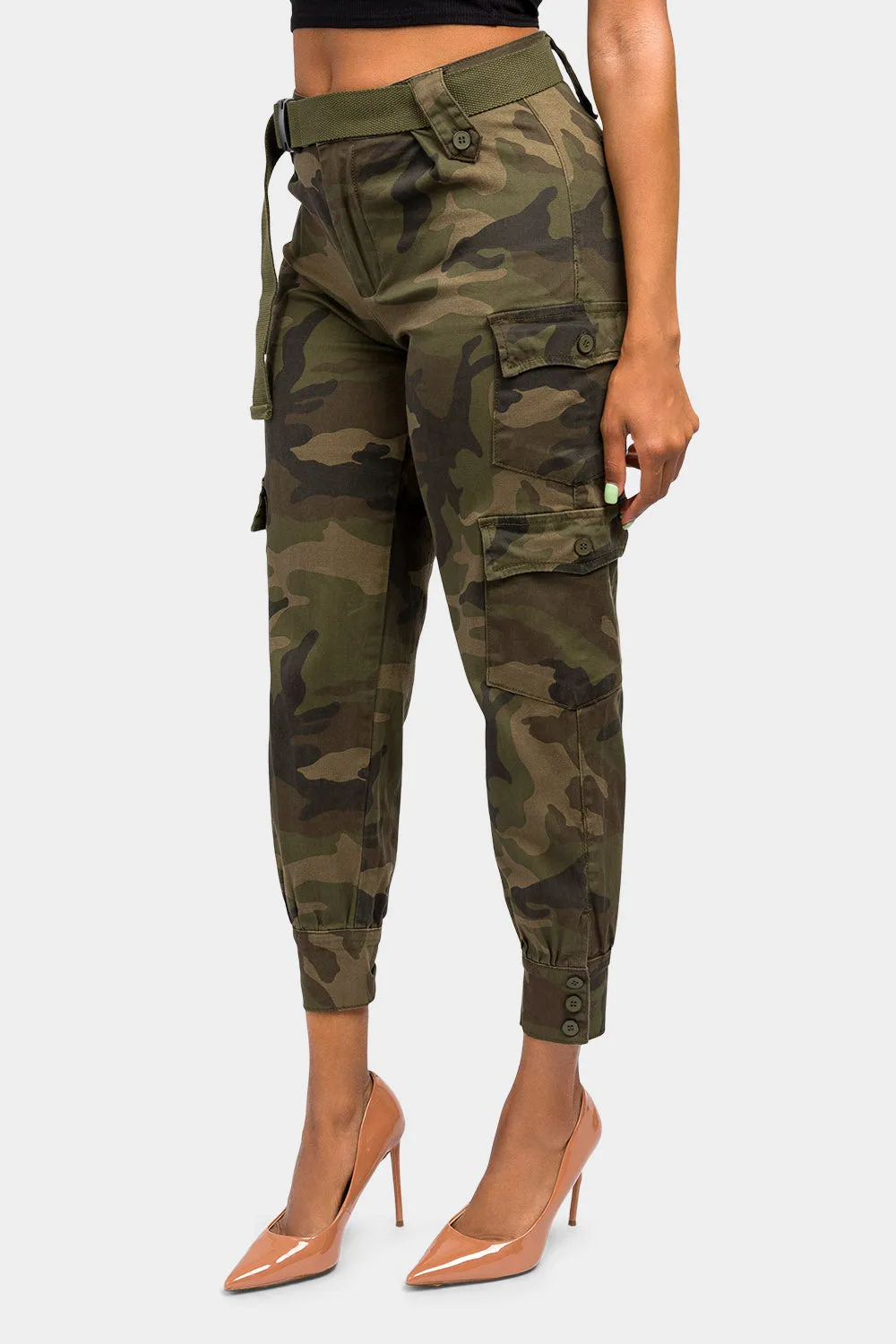 High Waist Cargo Pants with Belt