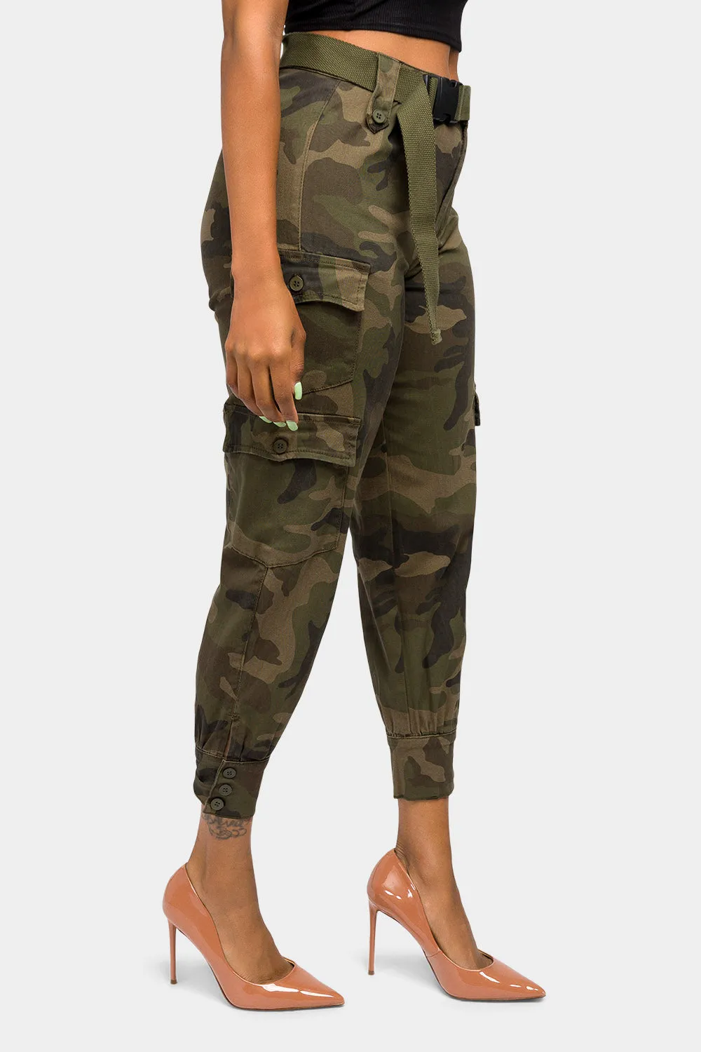 High Waist Cargo Pants with Belt