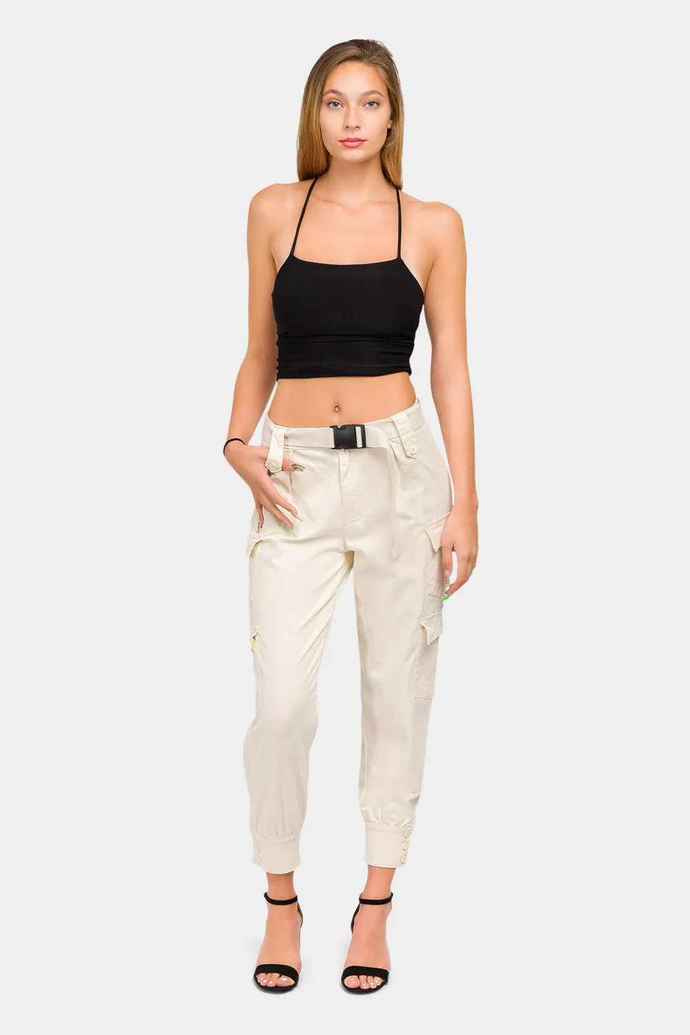 High Waist Cargo Pants with Belt