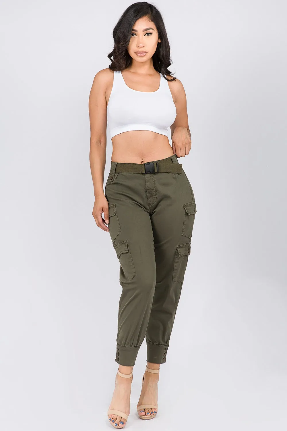 High Waist Cargo Pants with Belt