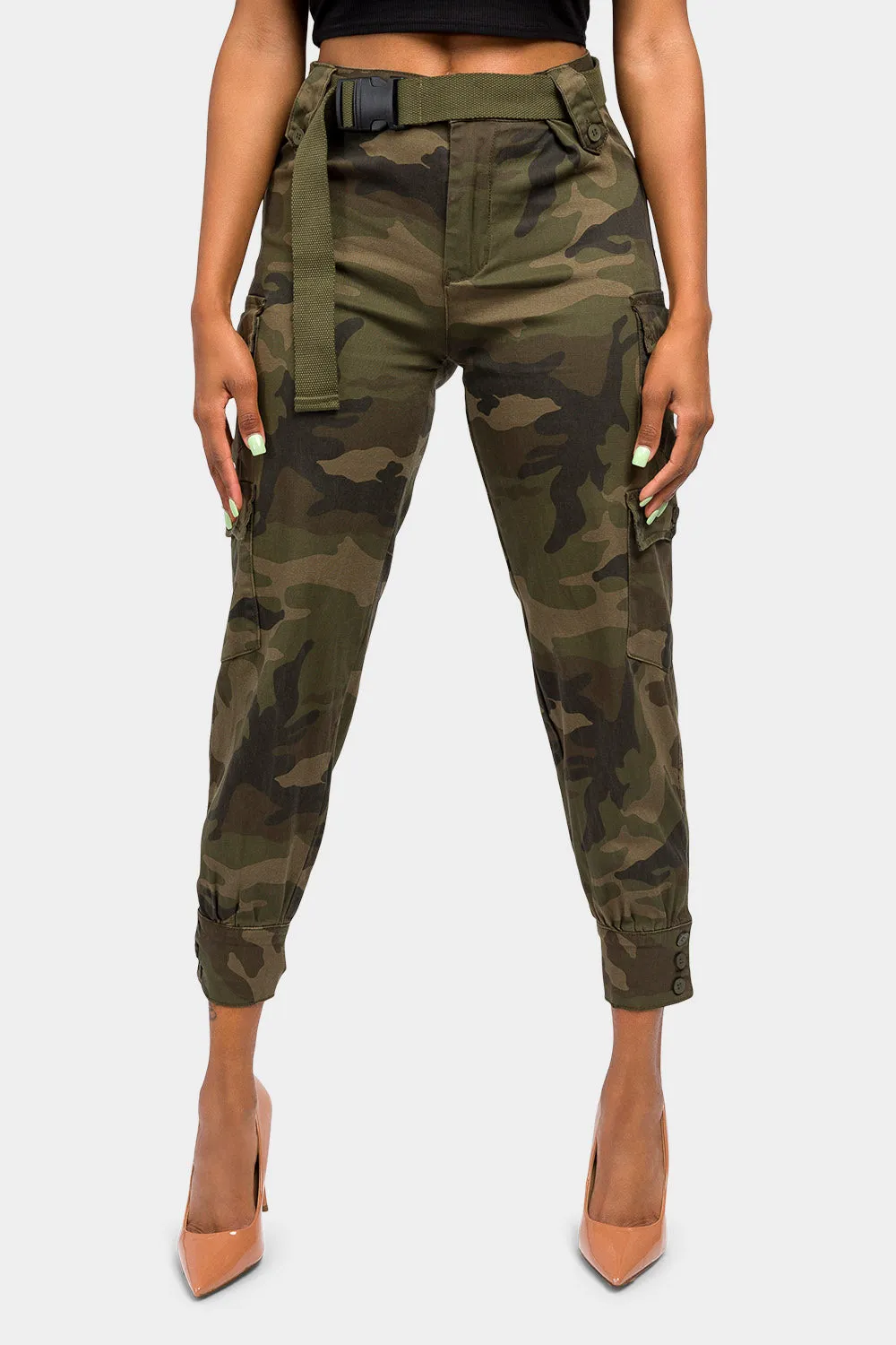 High Waist Cargo Pants with Belt