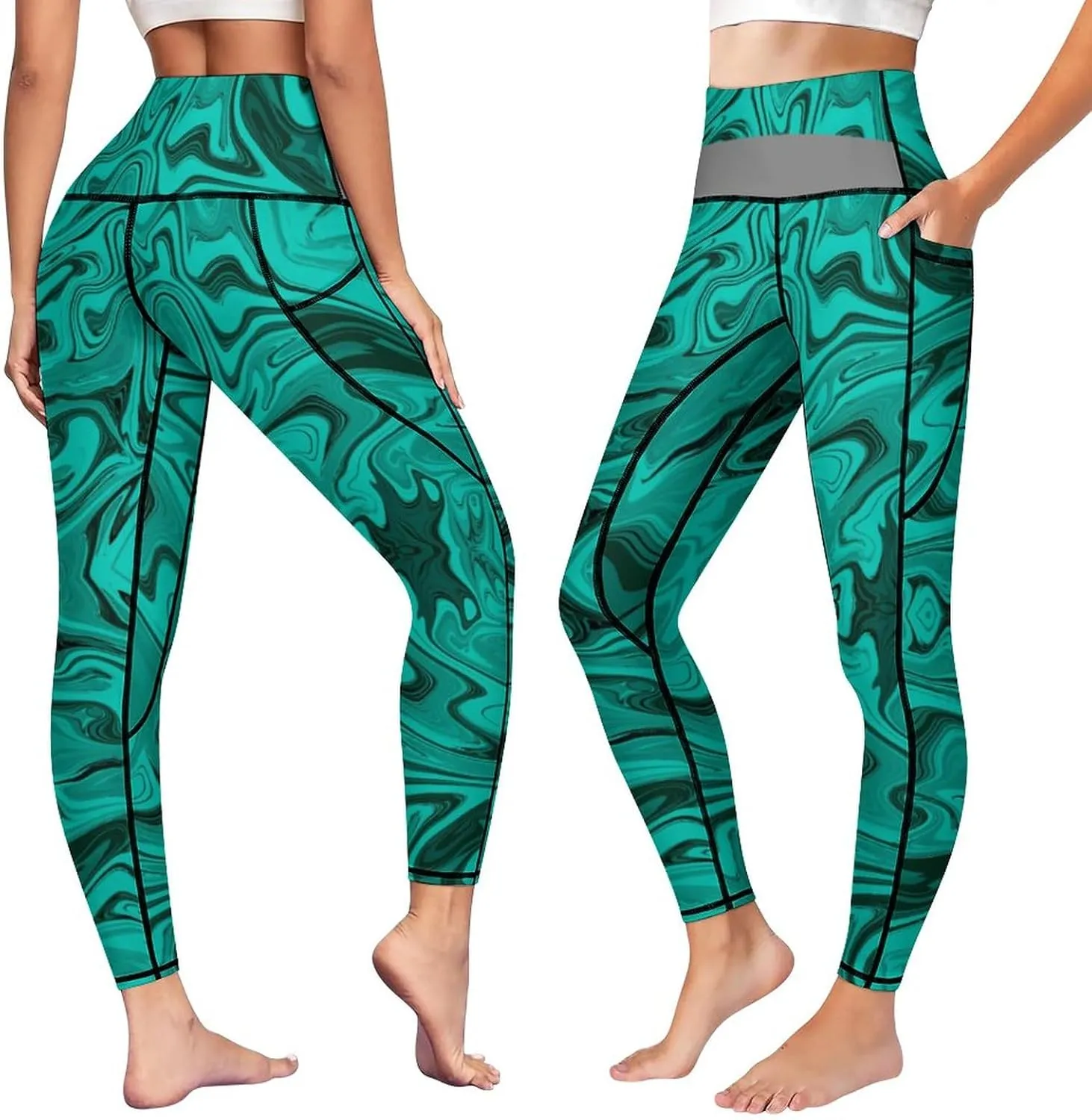 High Waist Yoga Pants with Pockets Tummy Control Workout Running 4 Way Stretch Yoga Leggings for Girls Women