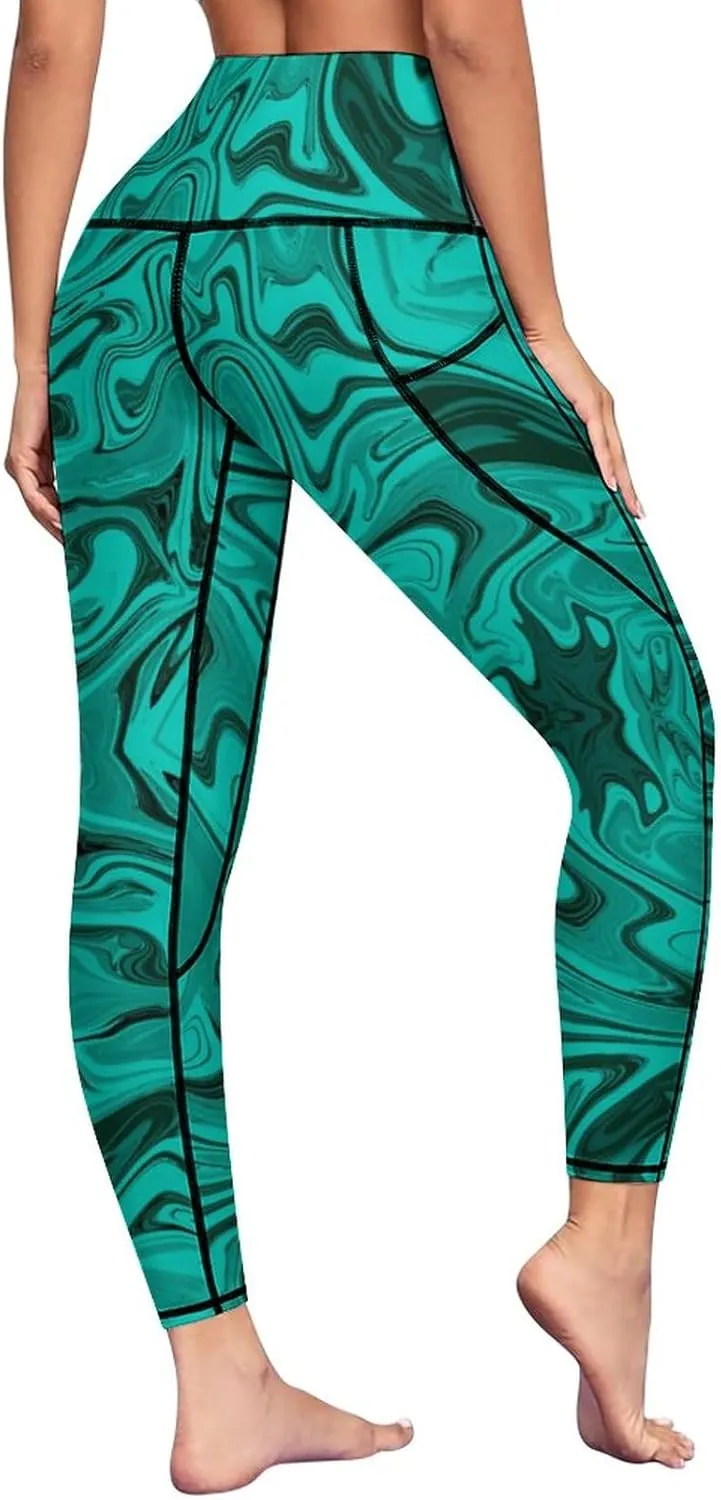 High Waist Yoga Pants with Pockets Tummy Control Workout Running 4 Way Stretch Yoga Leggings for Girls Women