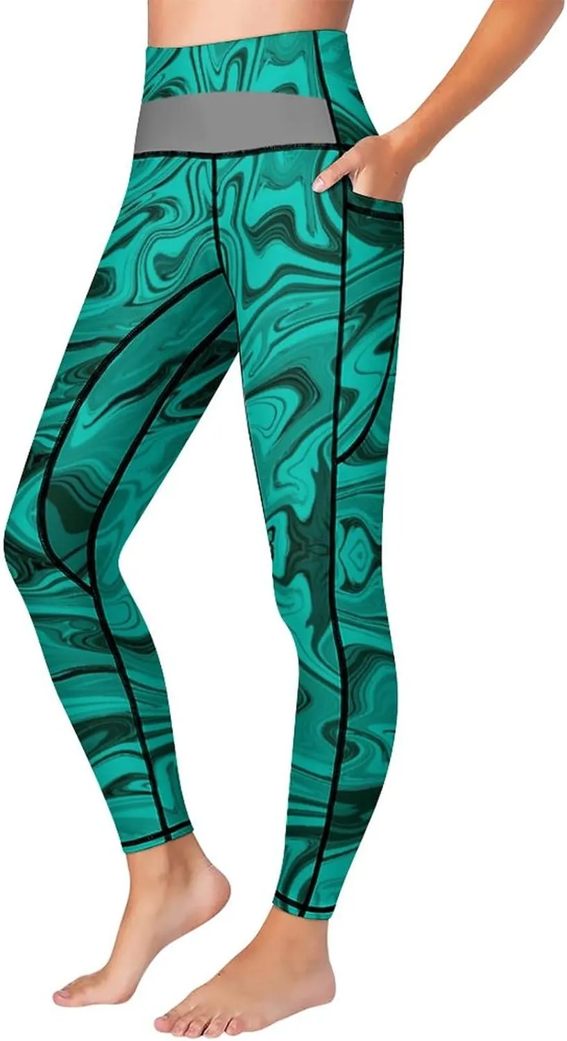 High Waist Yoga Pants with Pockets Tummy Control Workout Running 4 Way Stretch Yoga Leggings for Girls Women