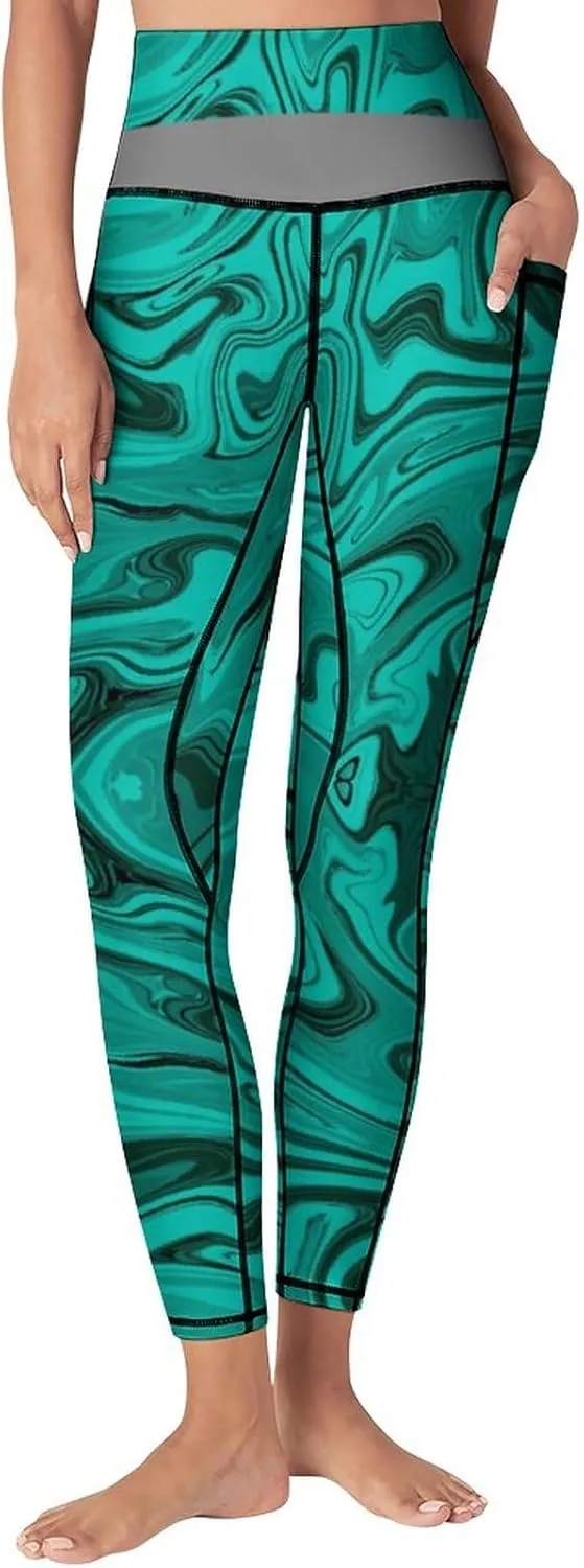 High Waist Yoga Pants with Pockets Tummy Control Workout Running 4 Way Stretch Yoga Leggings for Girls Women