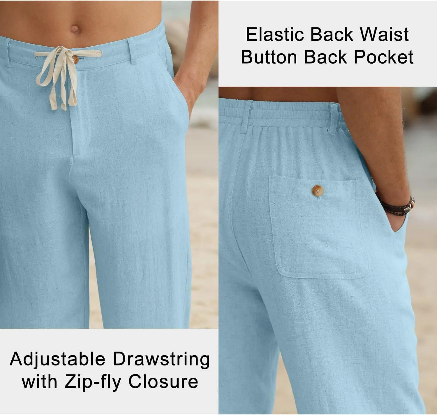 HOTake Men's Linen Pants Casual Beach Summer Vacation Linen Dress Pants Loose Fit