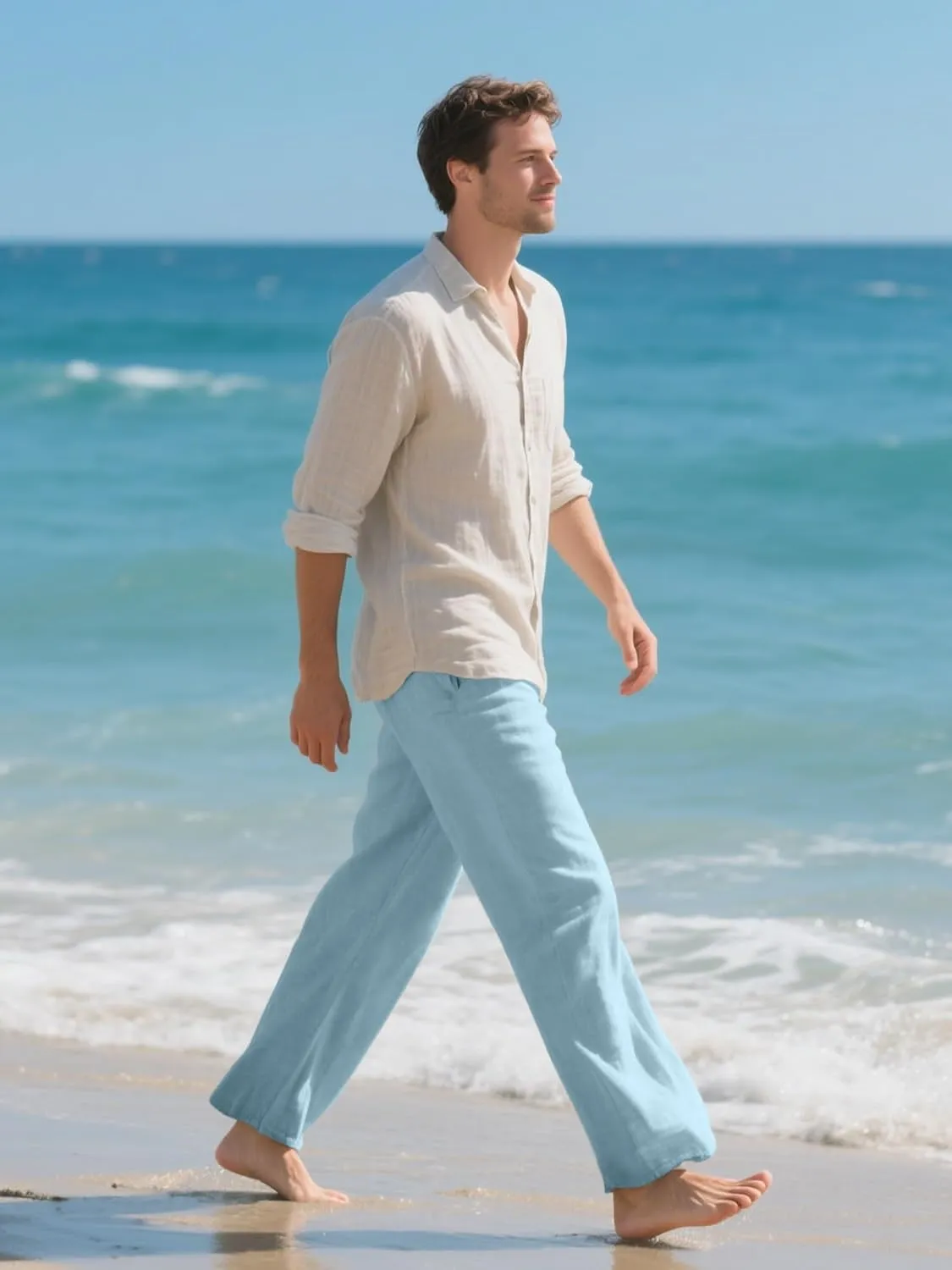 HOTake Men's Linen Pants Casual Beach Summer Vacation Linen Dress Pants Loose Fit