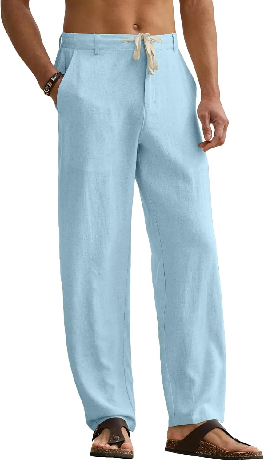 HOTake Men's Linen Pants Casual Beach Summer Vacation Linen Dress Pants Loose Fit