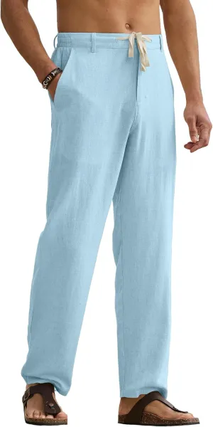 HOTake Men's Linen Pants Casual Beach Summer Vacation Linen Dress Pants Loose Fit