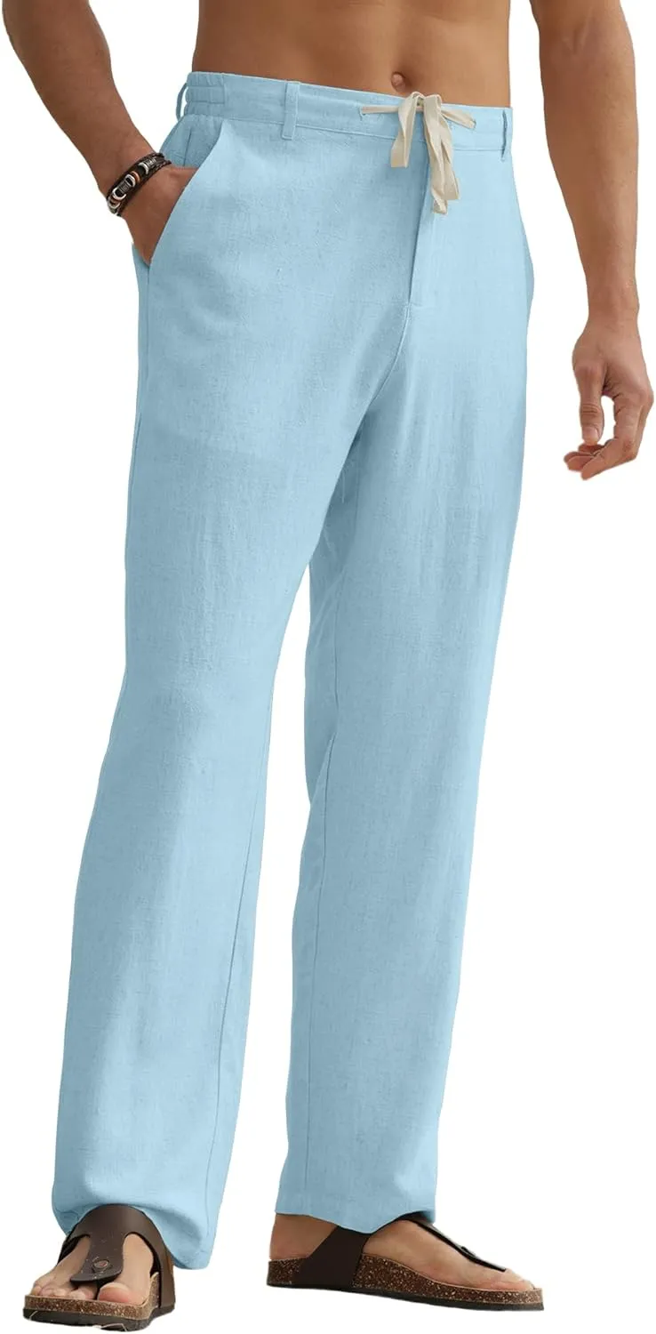 HOTake Men's Linen Pants Casual Beach Summer Vacation Linen Dress Pants Loose Fit