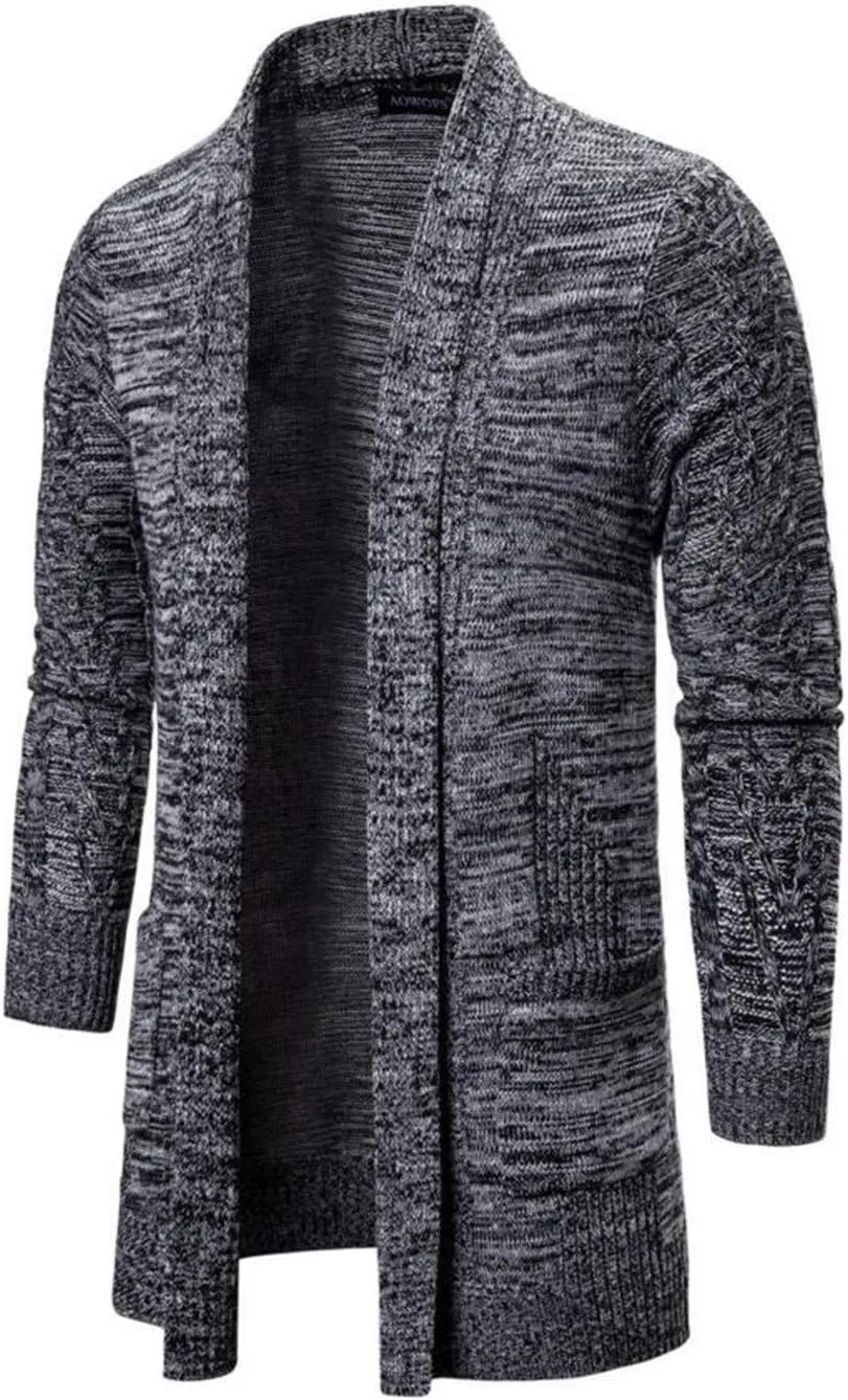 HZCX FASHION Men's Slim Fit Long Sleeve Open Front Cardigan Sweater with Pockets
