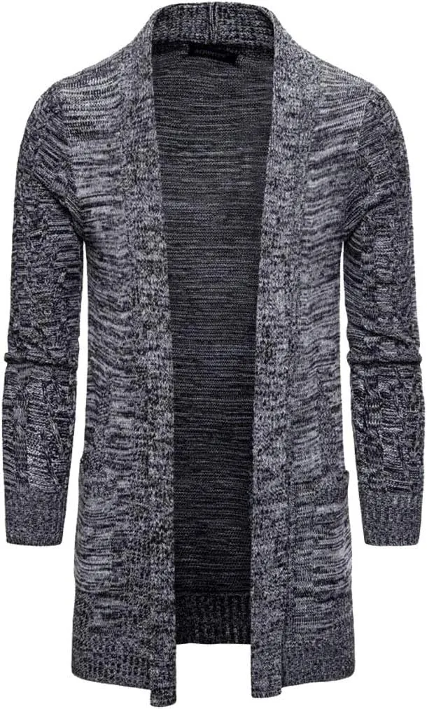 HZCX FASHION Men's Slim Fit Long Sleeve Open Front Cardigan Sweater with Pockets