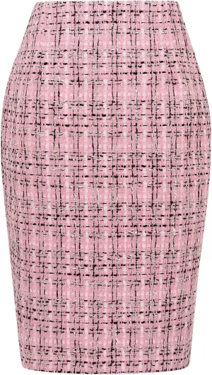 IDEALSANXUN Midi Plaid Skirts for Women Fall Winter Knee Length Pencil Wool Skirt with Slit