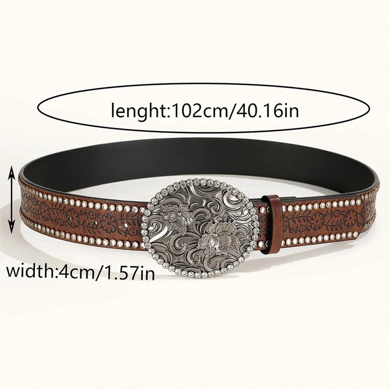 INOGIH Adjustable-Vintage-Western-Cowboy-Belt Women Men - Cowboy-Style Engraved-Buckle Belt for Jeans Pants Dresses
