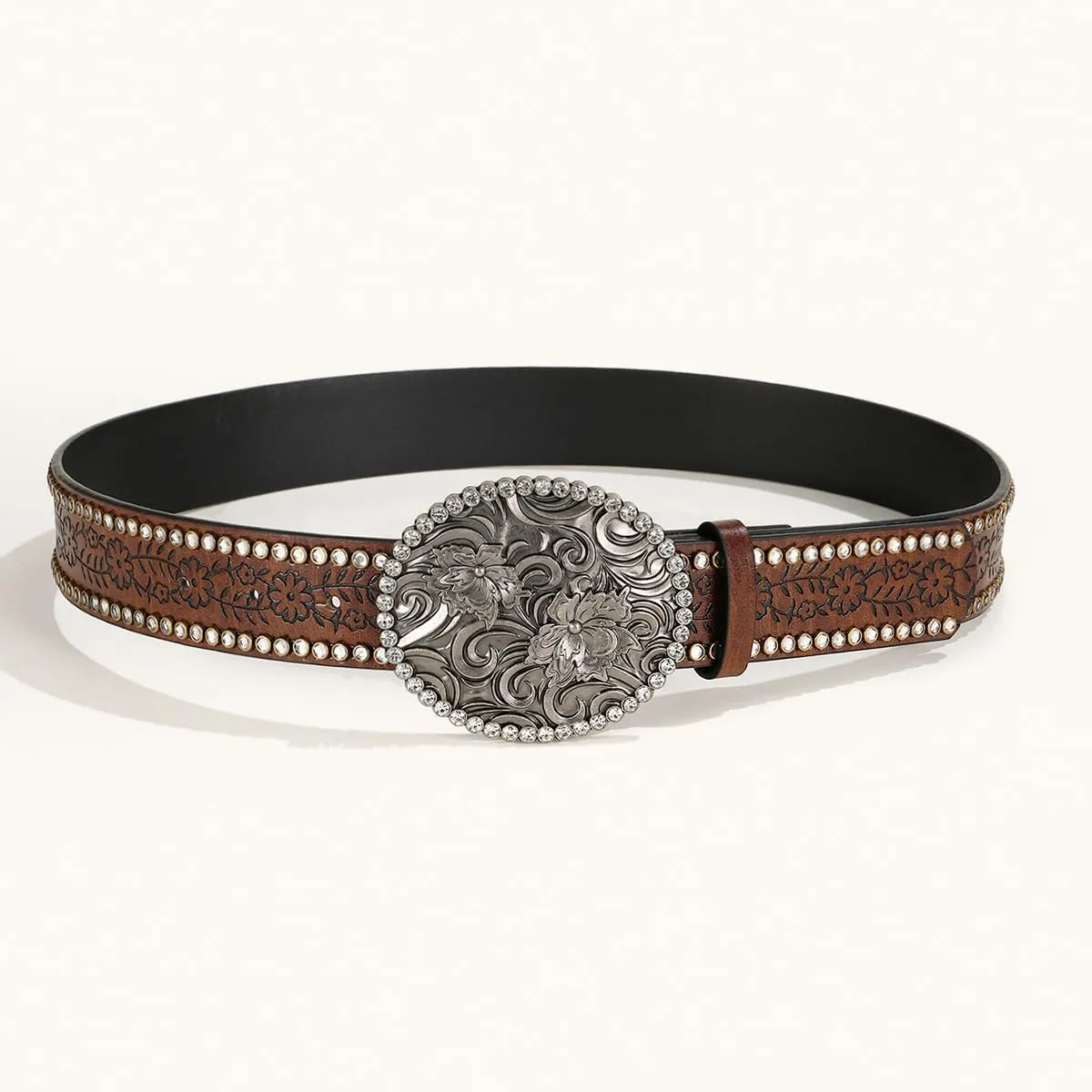 INOGIH Adjustable-Vintage-Western-Cowboy-Belt Women Men - Cowboy-Style Engraved-Buckle Belt for Jeans Pants Dresses