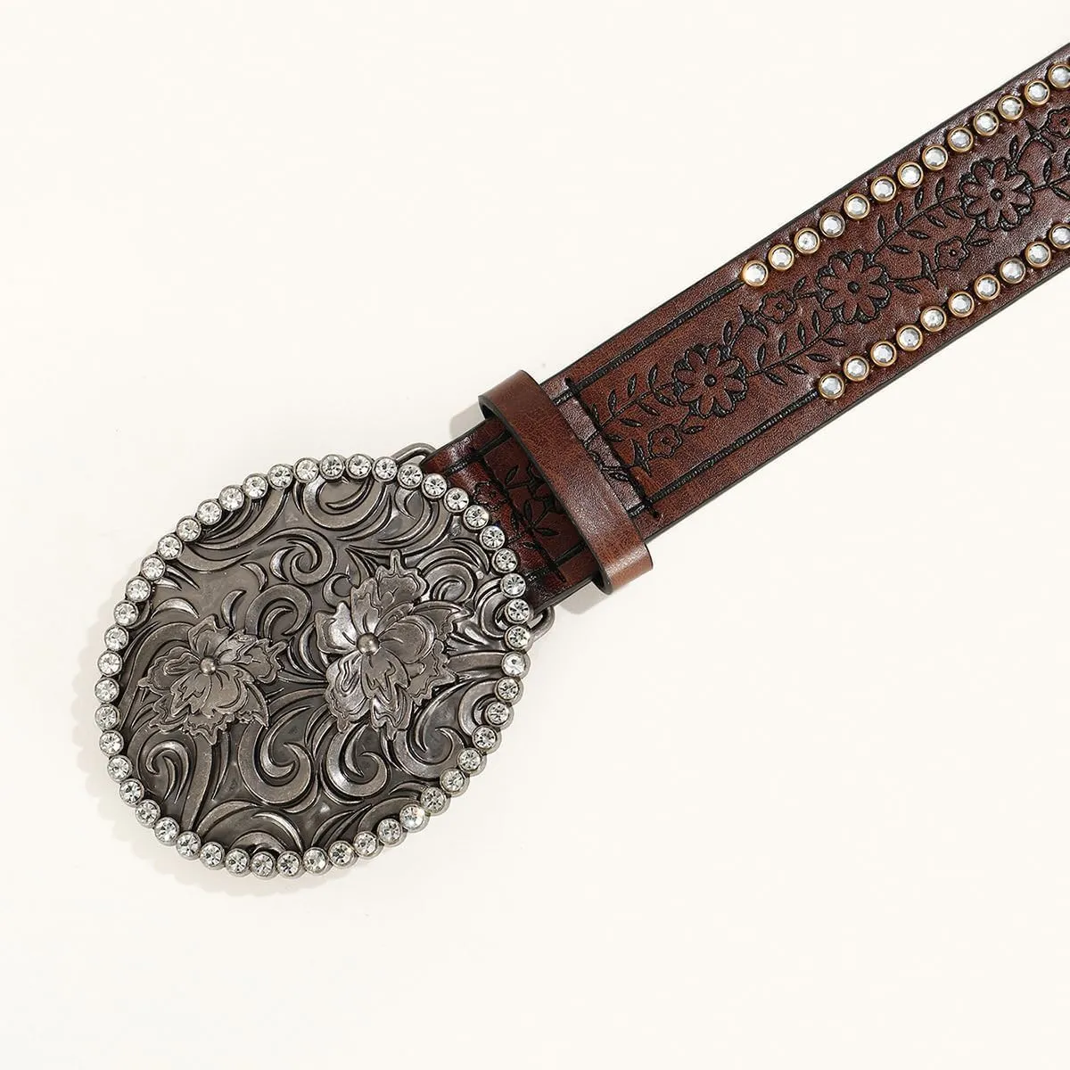 INOGIH Adjustable-Vintage-Western-Cowboy-Belt Women Men - Cowboy-Style Engraved-Buckle Belt for Jeans Pants Dresses