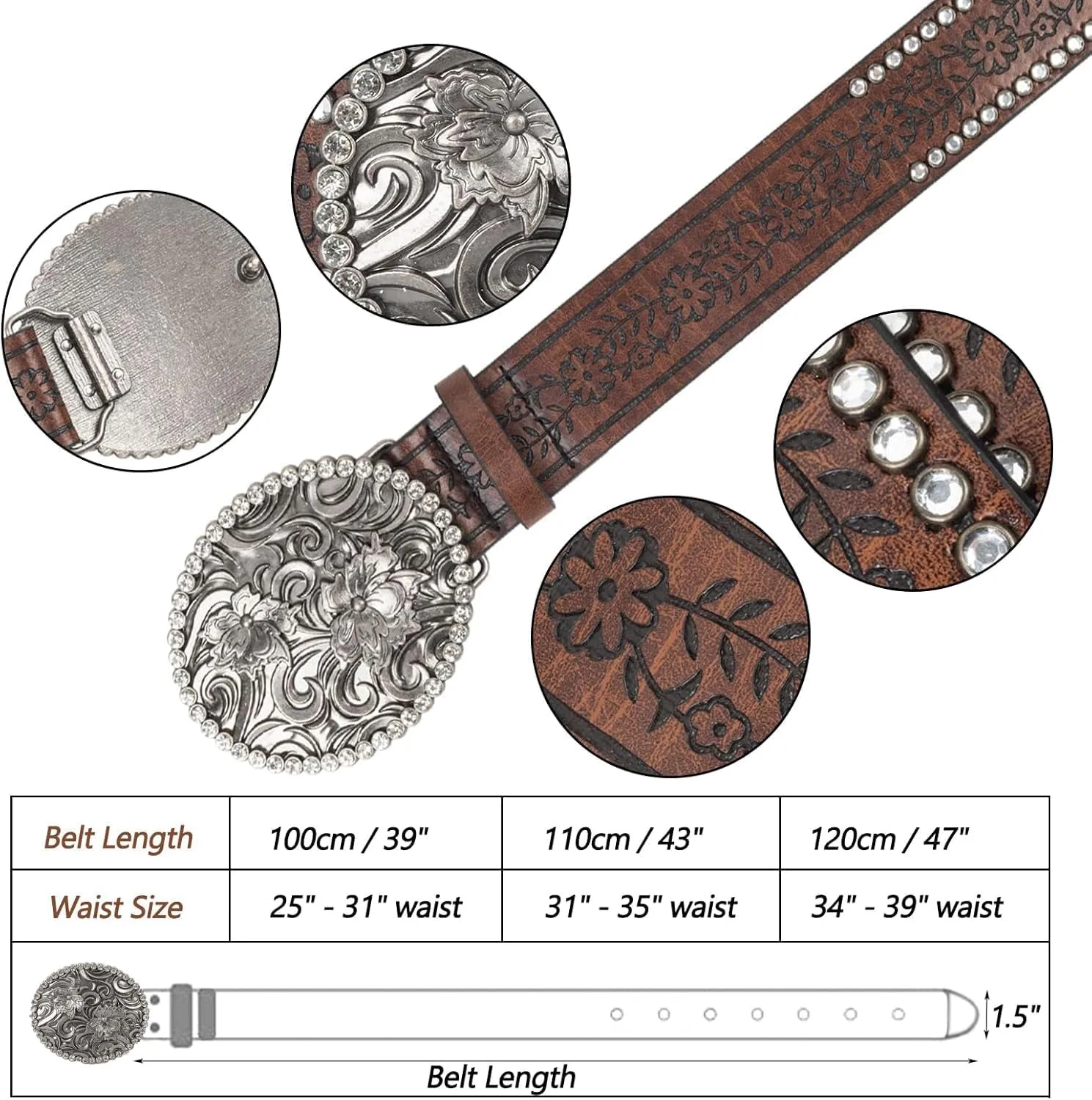 INOGIH Adjustable-Vintage-Western-Cowboy-Belt Women Men - Cowboy-Style Engraved-Buckle Belt for Jeans Pants Dresses