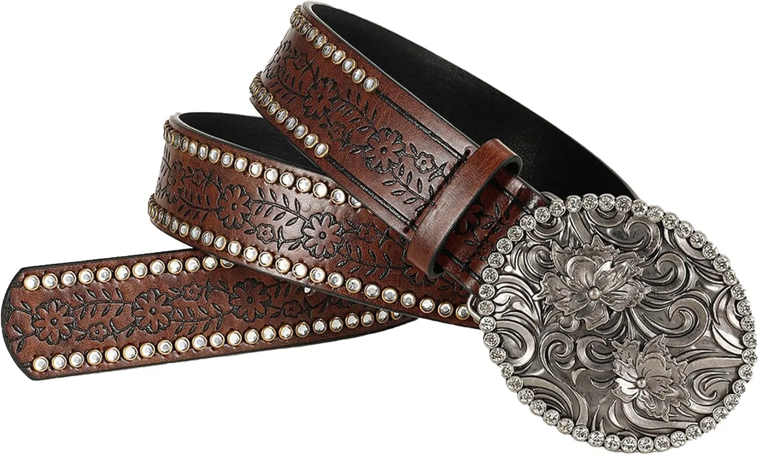 INOGIH Adjustable-Vintage-Western-Cowboy-Belt Women Men - Cowboy-Style Engraved-Buckle Belt for Jeans Pants Dresses