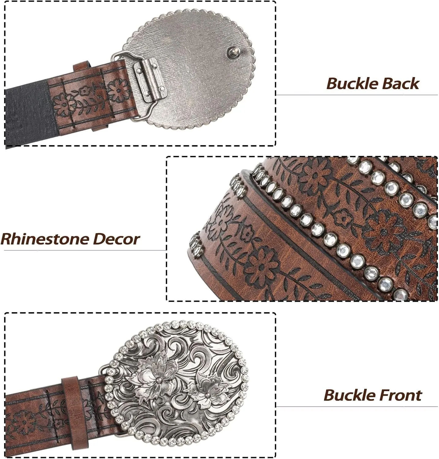 INOGIH Adjustable-Vintage-Western-Cowboy-Belt Women Men - Cowboy-Style Engraved-Buckle Belt for Jeans Pants Dresses