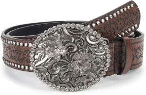 INOGIH Adjustable-Vintage-Western-Cowboy-Belt Women Men - Cowboy-Style Engraved-Buckle Belt for Jeans Pants Dresses