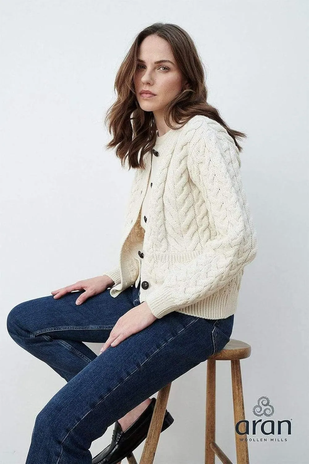Irish Cardigan Sweater for Women Made in Ireland Supersoft Aran Merino Wool Lumber Jacket