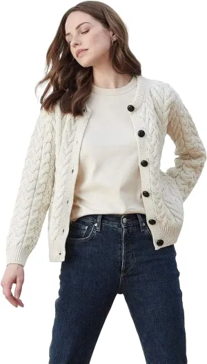 Irish Cardigan Sweater for Women Made in Ireland Supersoft Aran Merino Wool Lumber Jacket