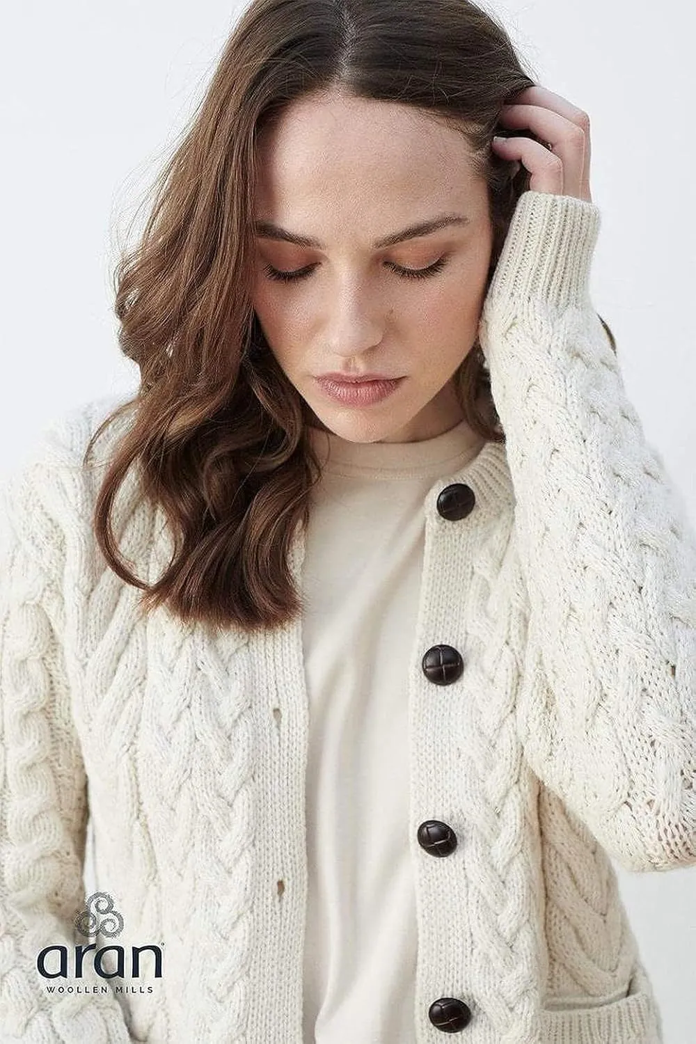 Irish Cardigan Sweater for Women Made in Ireland Supersoft Aran Merino Wool Lumber Jacket